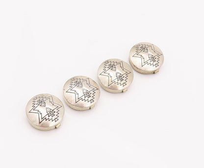 925 Sterling Silver Vintage Button Cover NAVAJO Etched Southwestern TR3725