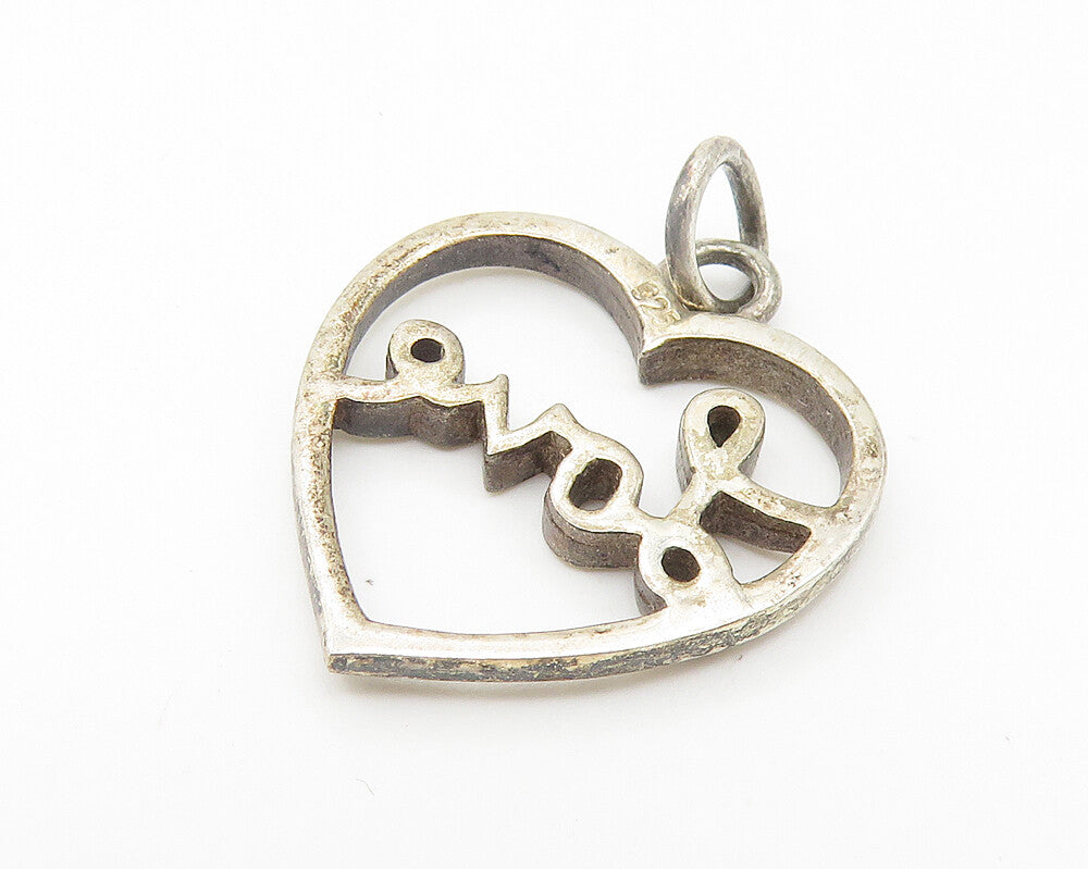 925 Sterling Silver  Vintage Dark Tone Open Love Heart Drop Pendant  PT8542