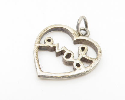 925 Sterling Silver  Vintage Dark Tone Open Love Heart Drop Pendant  PT8542