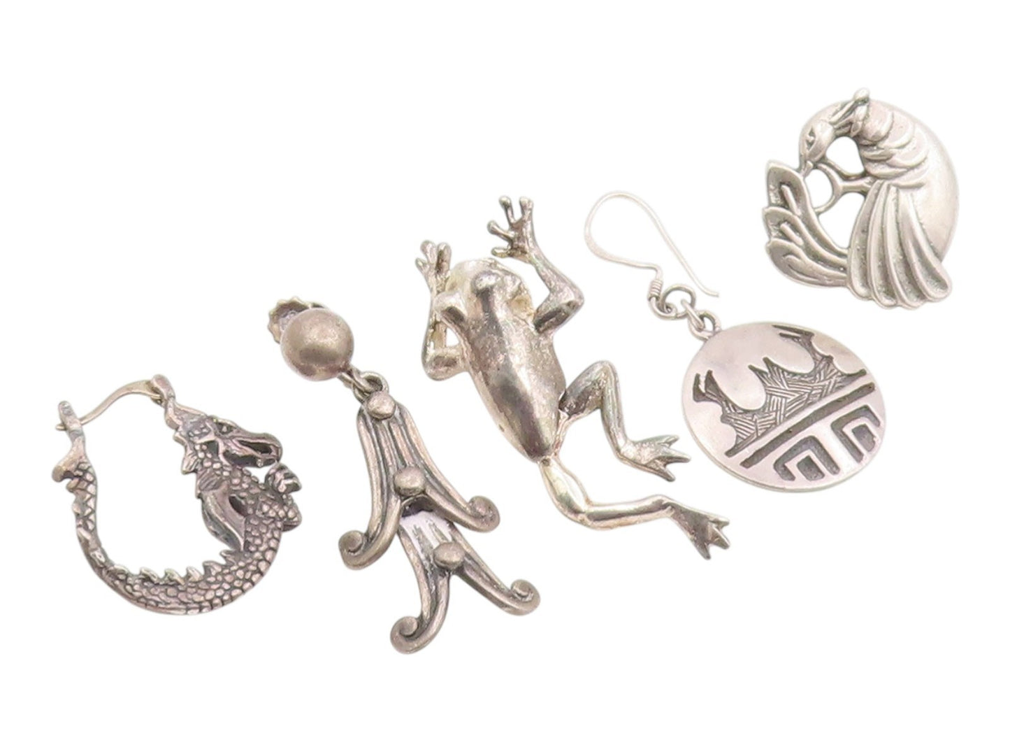 925 Sterling Silver Vintage Earrings Modernist Motif Single Pieces  EG14311