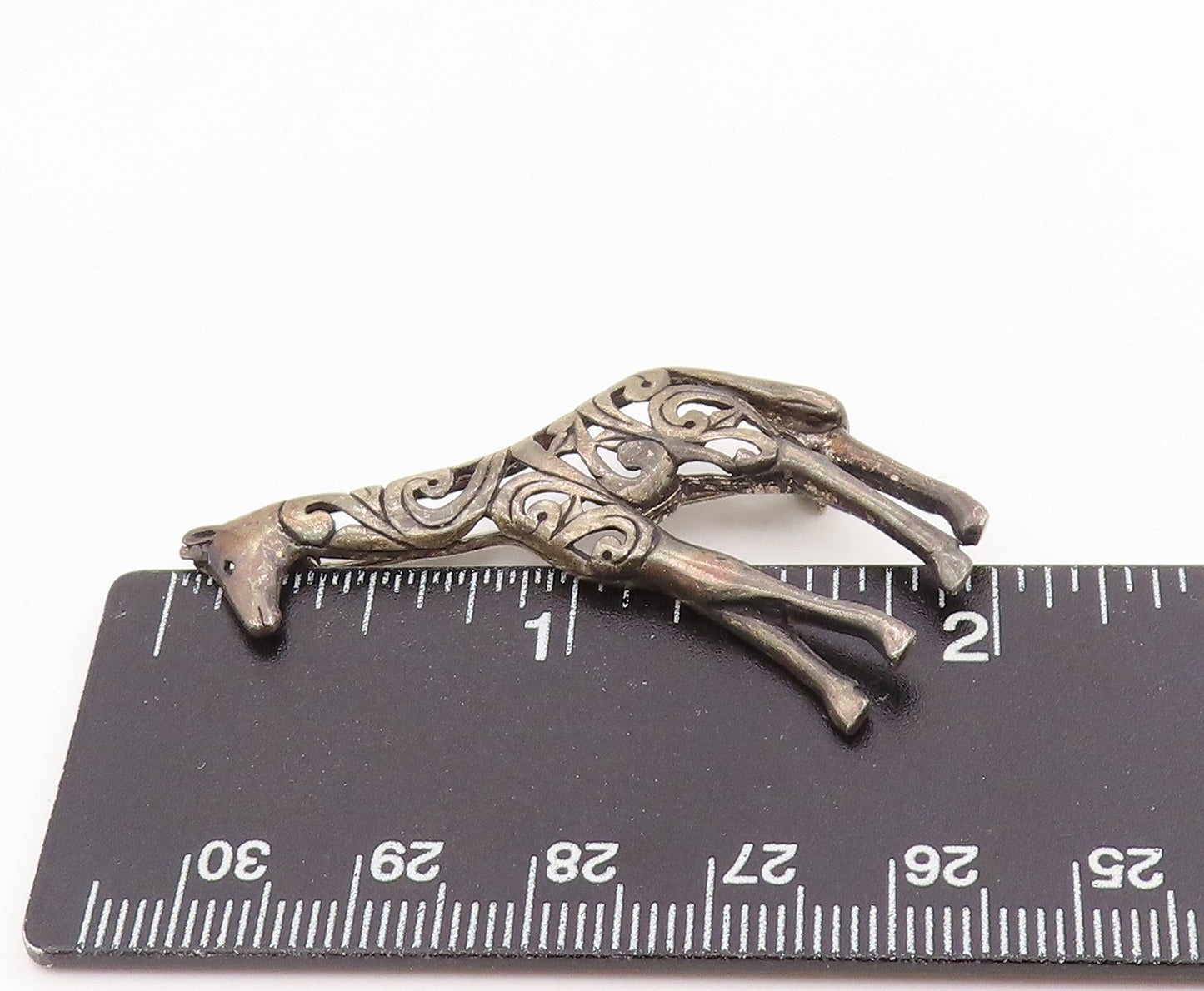 925 Sterling Silver Vintage Brooch Pin Open Scrollwork Giraffe Figurine  BP12375