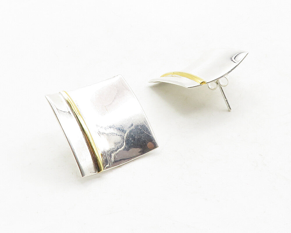 925 Sterling Silver  Shiny Polished Two Tone Square Drop Earrings  EG6543