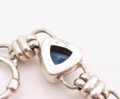 925 Sterling Silver Vintage Bracelet Amethyst & Blue Topaz Link Chain  BT11465