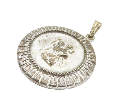 925 Sterling Silver  Vintage Saint Christopher Religious Drop Pendant  PT11611