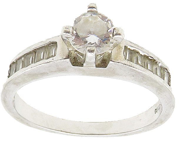 925 Sterling Silver  Cubic Zirconia Solitaire With Accents Ring Sz 8  RG16206