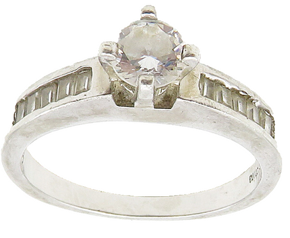 925 Sterling Silver  Cubic Zirconia Solitaire With Accents Ring Sz 8  RG16206