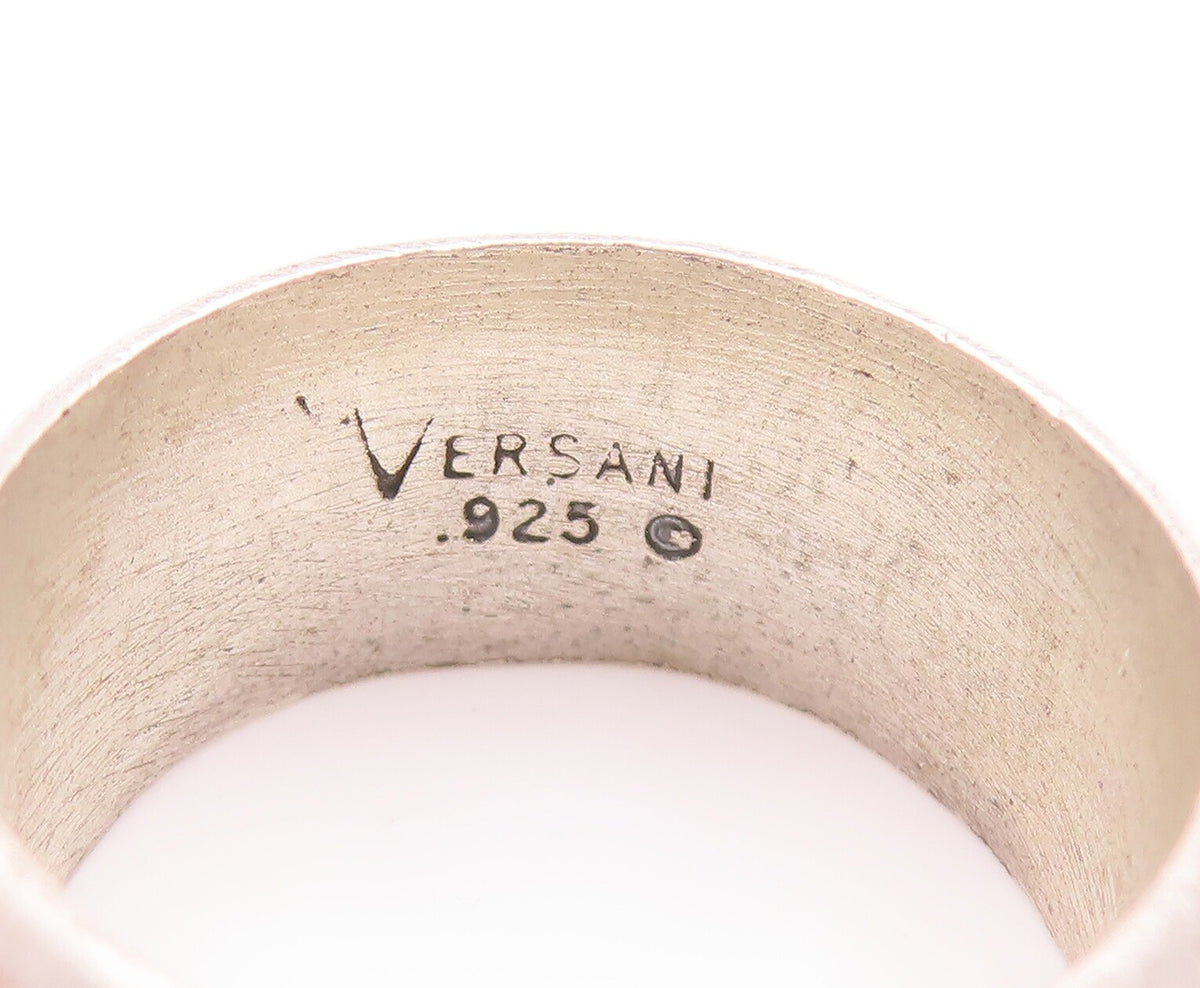 925 Sterling Silver Vintage Ring VERSANI Solid Etched Square & Line Sz 6 RG28143
