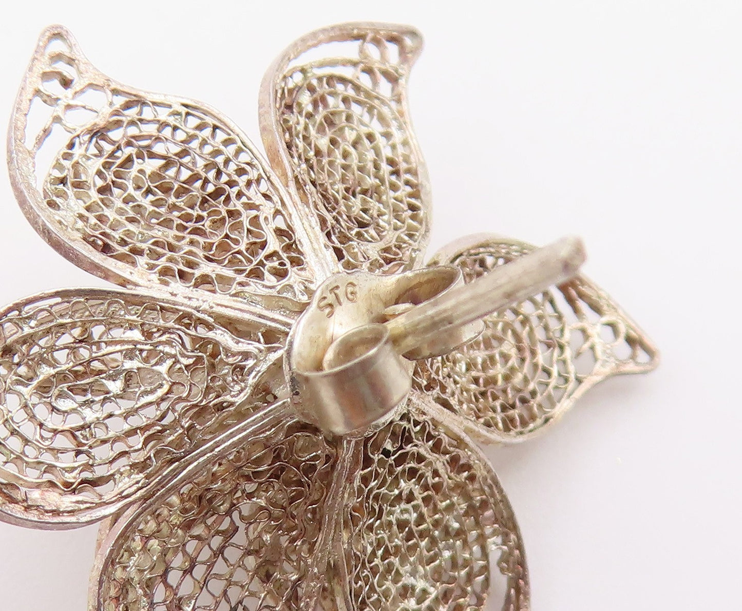 925 Sterling Silver Vintage Earrings Classic Intricate Filigree Flower  EG14482