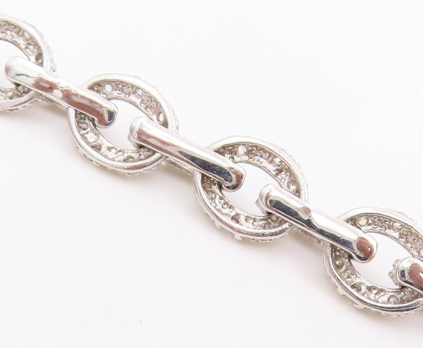 925 Sterling Silver Vintage Necklace Classic CZ interlocking Oval Chain  NE4801