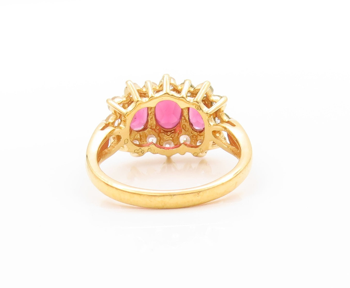 925 Sterling Silver Vintage Ring Gold Plated Oval Pink & White CZ  Sz 8  RG32561