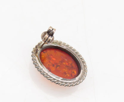 925 Sterling Silver  Vintage Oval Amber Halo Twisted Rope Earrings  EG12660