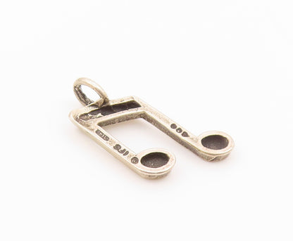 925 Sterling Silver  Vintage Dark Tone Smooth Music Notes Pendant  PT17822