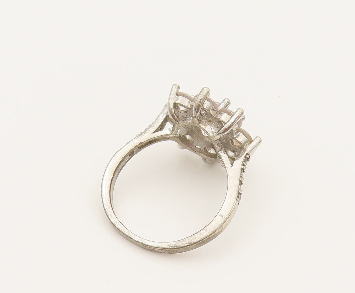 925 Silver  Vintage Fancy Cubic Zirconia Flower Fashion Ring Sz 7.25  RG26337