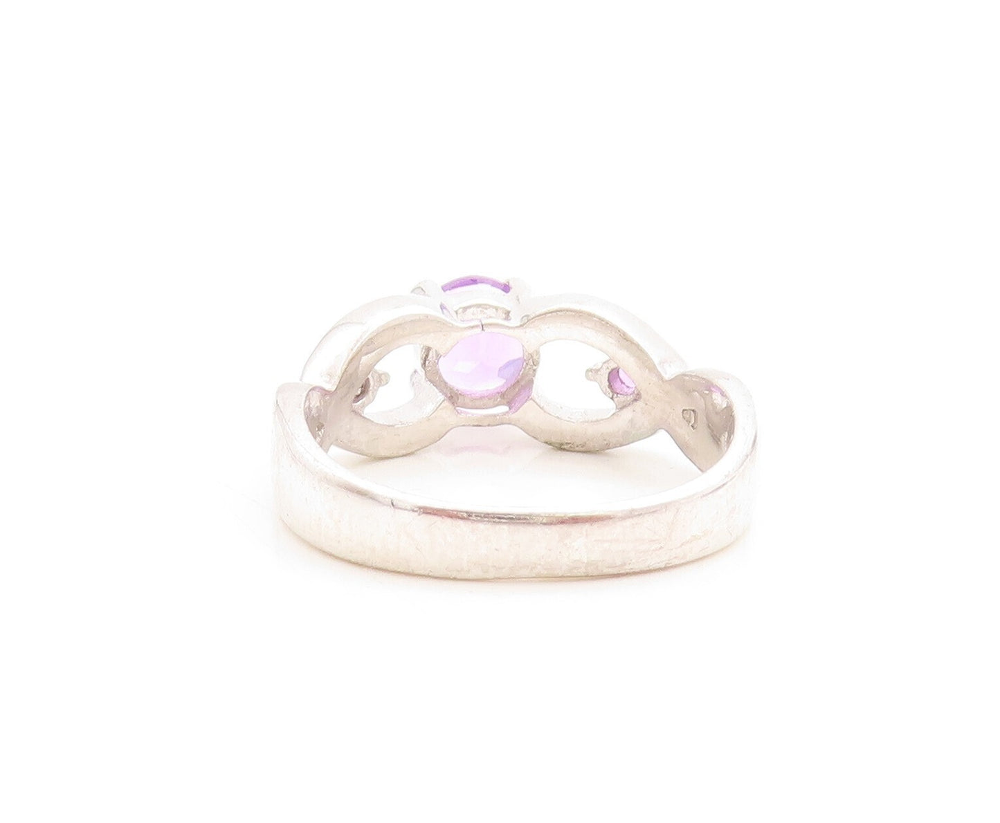 925 Sterling Silver Vintage Ring Designer Cutout Round Amethyst  Sz 7  RG31188