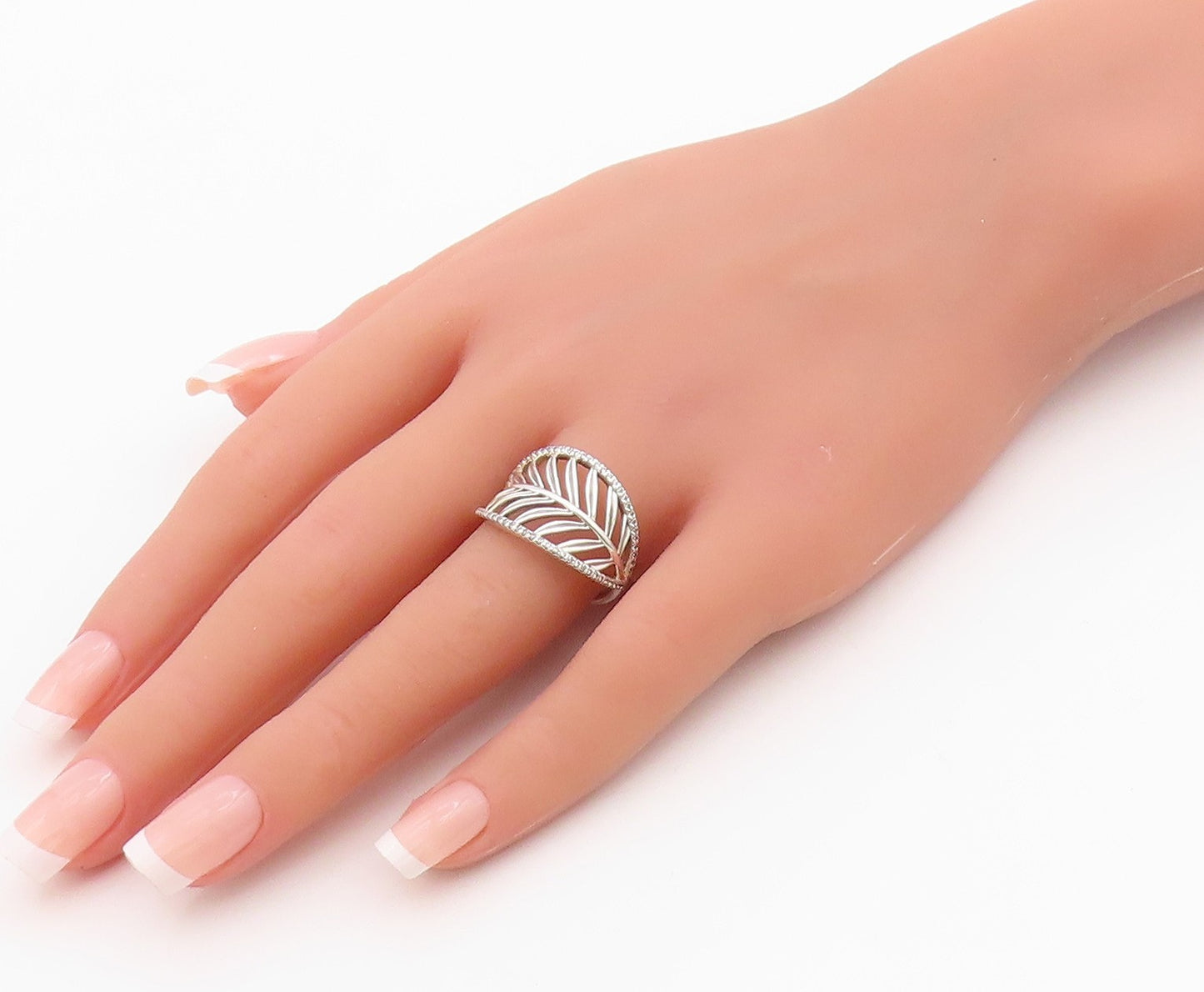 925 Sterling Silver Vintage Ring PANDORA CZ Tropical Palm Leaf  Sz 8.5  RG36280