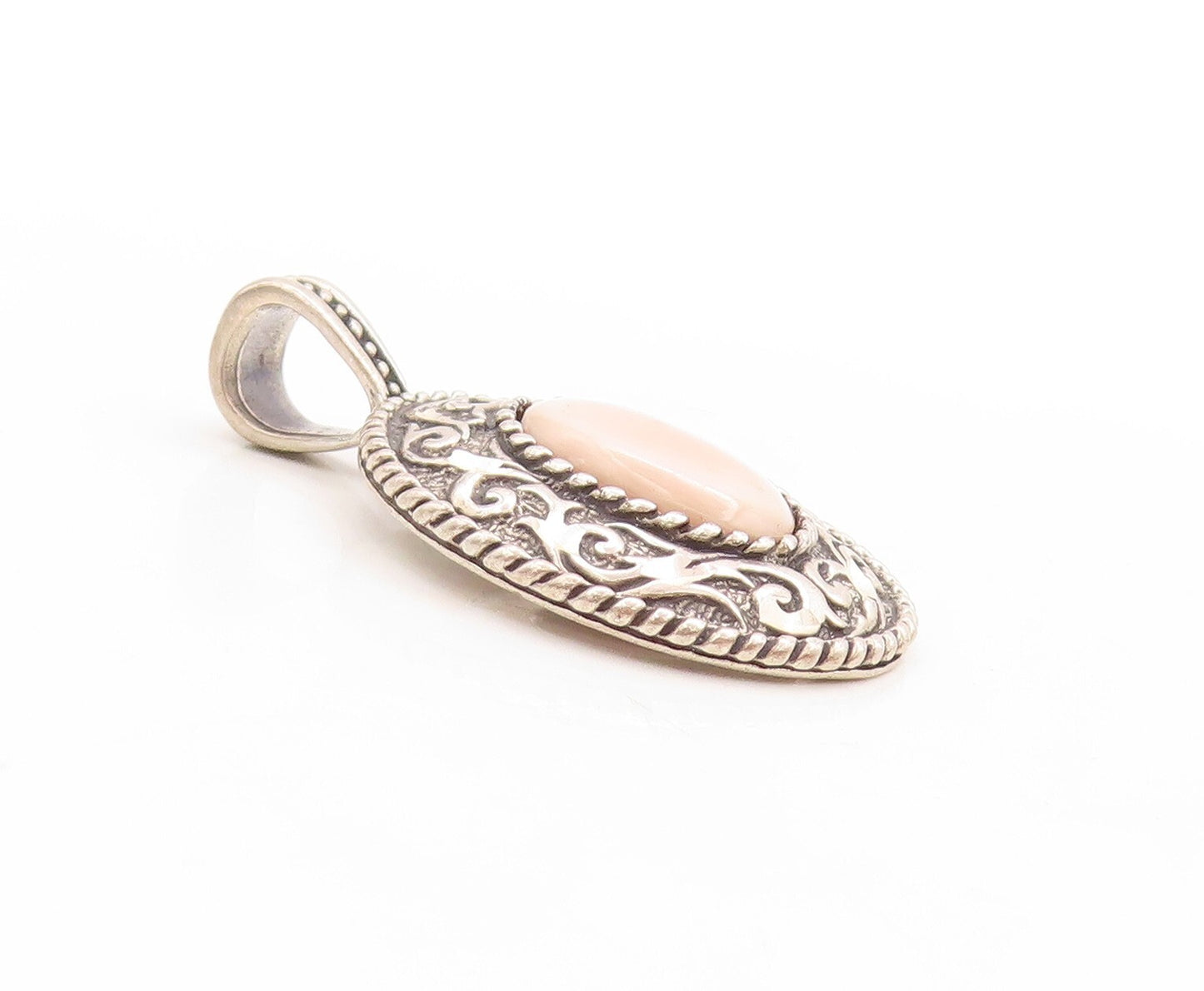 925 Sterling Silver Vintage Pendant CAROLYN POLLACK Carved Gemstone  PT23793