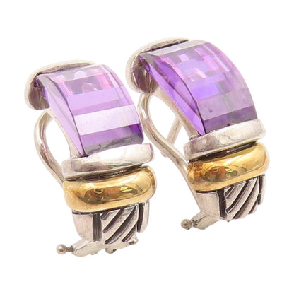 18k Gold & 925 Sterling Silver Vintage Earrings JEFFREY LEVIN Amethyst  EG14022