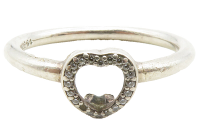 PANDORA 925 Silver  Vintage Topaz Open Love Heart Band Ring Sz 7  RG13227