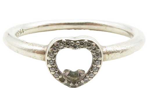 PANDORA 925 Silver  Vintage Topaz Open Love Heart Band Ring Sz 7  RG13227