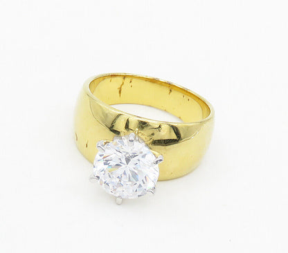 925 Sterling Silver  Cubic Zirconia Gold Plated Solitaire Ring Sz 7  RG15612