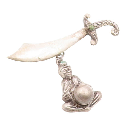 925 Sterling Silver Vintage Brooch Pin MEXICO Turquoise Fortune Teller  BP12608