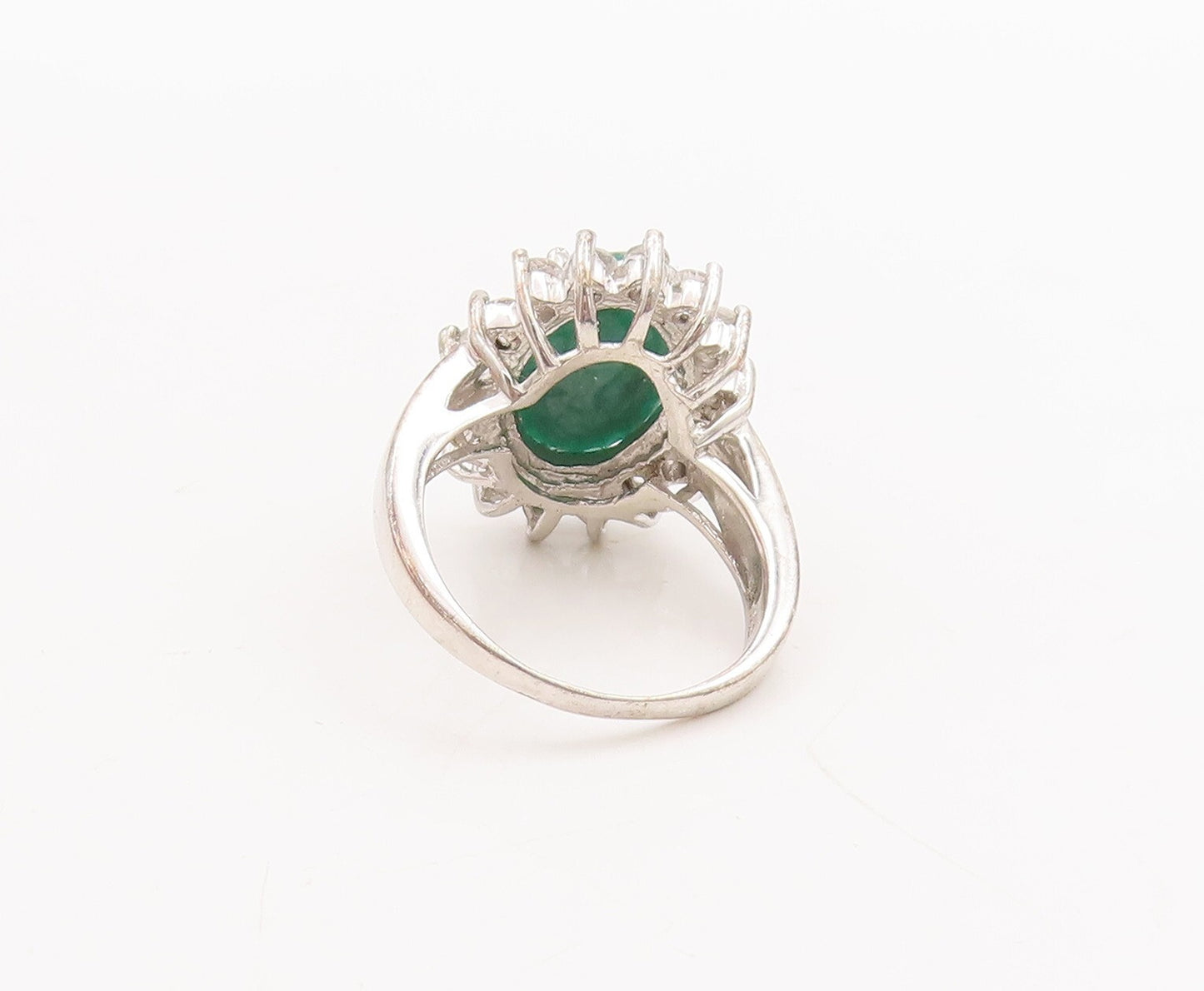 925 Sterling Silver Vintage Ring Large Green Emerald Halo Topaz  Sz 7  RG29165