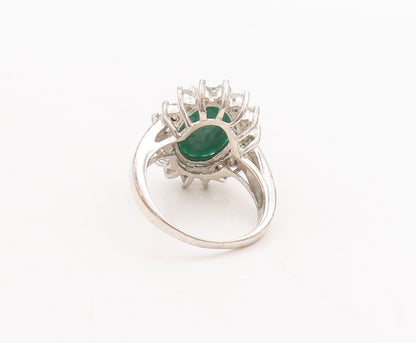 925 Sterling Silver Vintage Ring Large Green Emerald Halo Topaz  Sz 7  RG29165