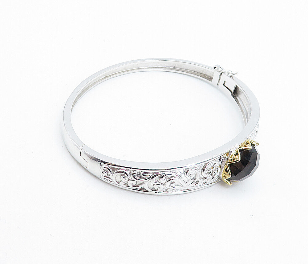 ROSS SIMON 925 Silver   Smoky Topaz Baroque Swirl Bangle Bracelet  BT3251