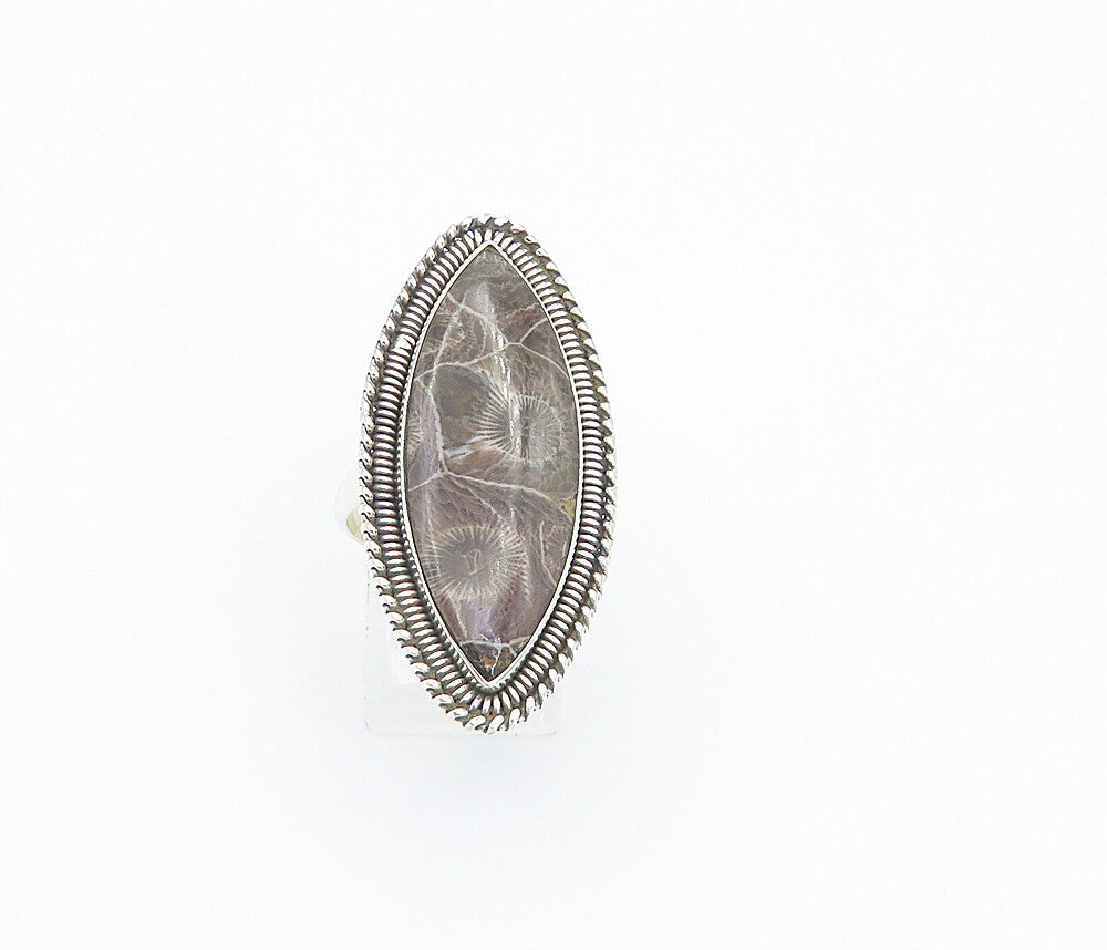 925 Sterling Silver  Brown Spotted Jasper Pointed Cocktail Ring Sz 9  RG8444