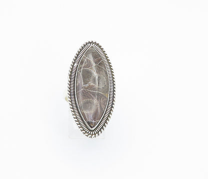 925 Sterling Silver  Brown Spotted Jasper Pointed Cocktail Ring Sz 9  RG8444