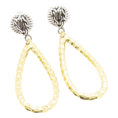 925 Sterling Silver Vintage Earrings DSMK Two Tone Hammered Teardrop  EG14162