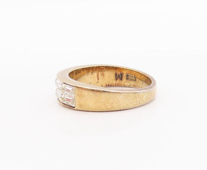 925 Sterling Silver Vintage Ring Rectangle Cut Double CZ Row Inlay Sz 7  RG28625