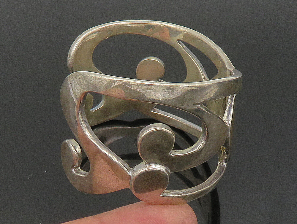 DESIGNER 925 Silver Vintage Interlocking Swirl Cut Out Cuff Bracelet BT9441
