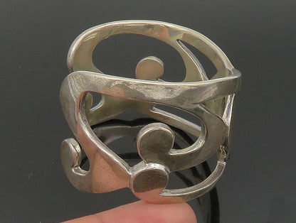 DESIGNER 925 Silver Vintage Interlocking Swirl Cut Out Cuff Bracelet BT9441