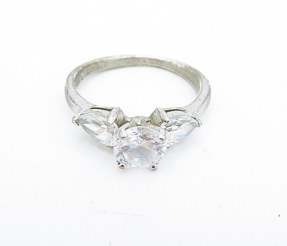 925 Sterling Silver  Cubic Zirconia Solitaire With Accents Ring Sz 6  RG7597