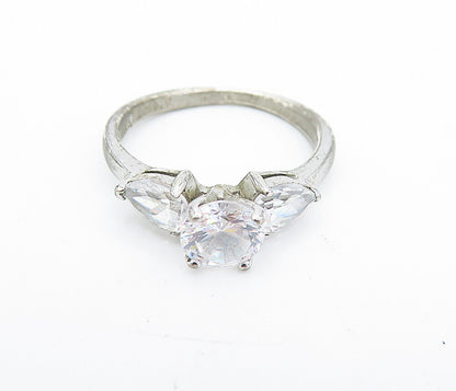 925 Sterling Silver  Cubic Zirconia Solitaire With Accents Ring Sz 6  RG7597