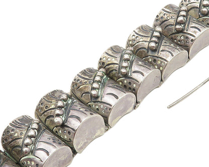 MEXICO 925 Silver Vintage Hollow Etched Dome Hinge Chain Bracelet BT6673