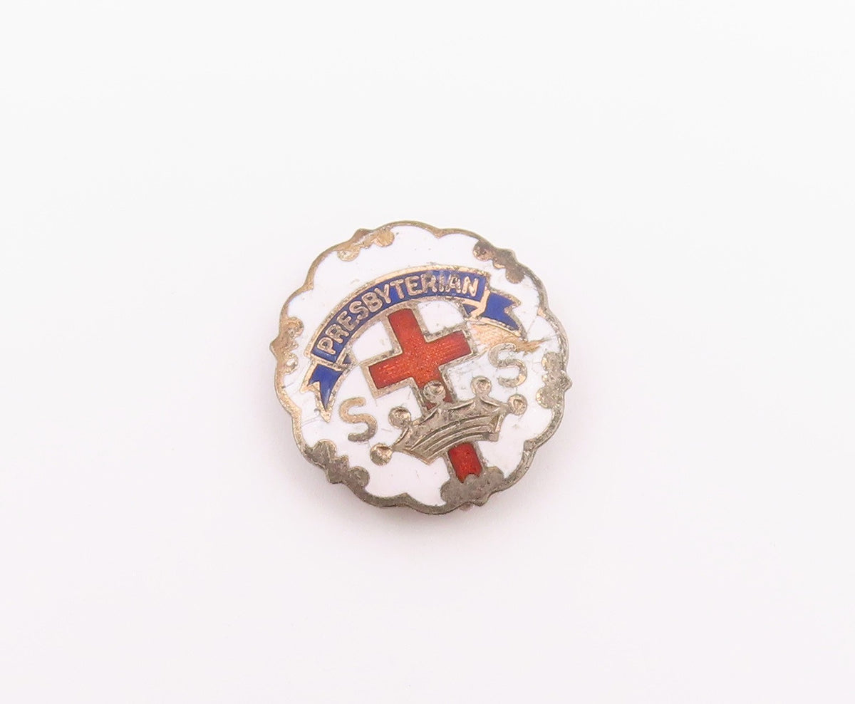 925 Sterling Silver Vintage Enamel Presbyterian Church Brooch Pin BP8606