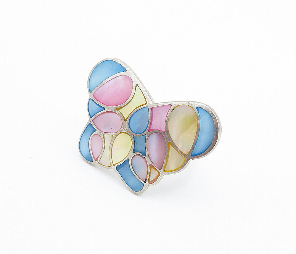 925 Silver  Vintage Mother Of Pearl Butterfly Cocktail Ring Sz 6.5  RG7721