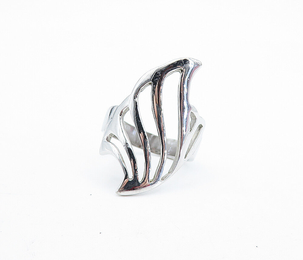 925 Sterling Silver  Shiny Polished Cutout Design Band Ring Sz 7.5  RG6774