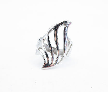 925 Sterling Silver  Shiny Polished Cutout Design Band Ring Sz 7.5  RG6774