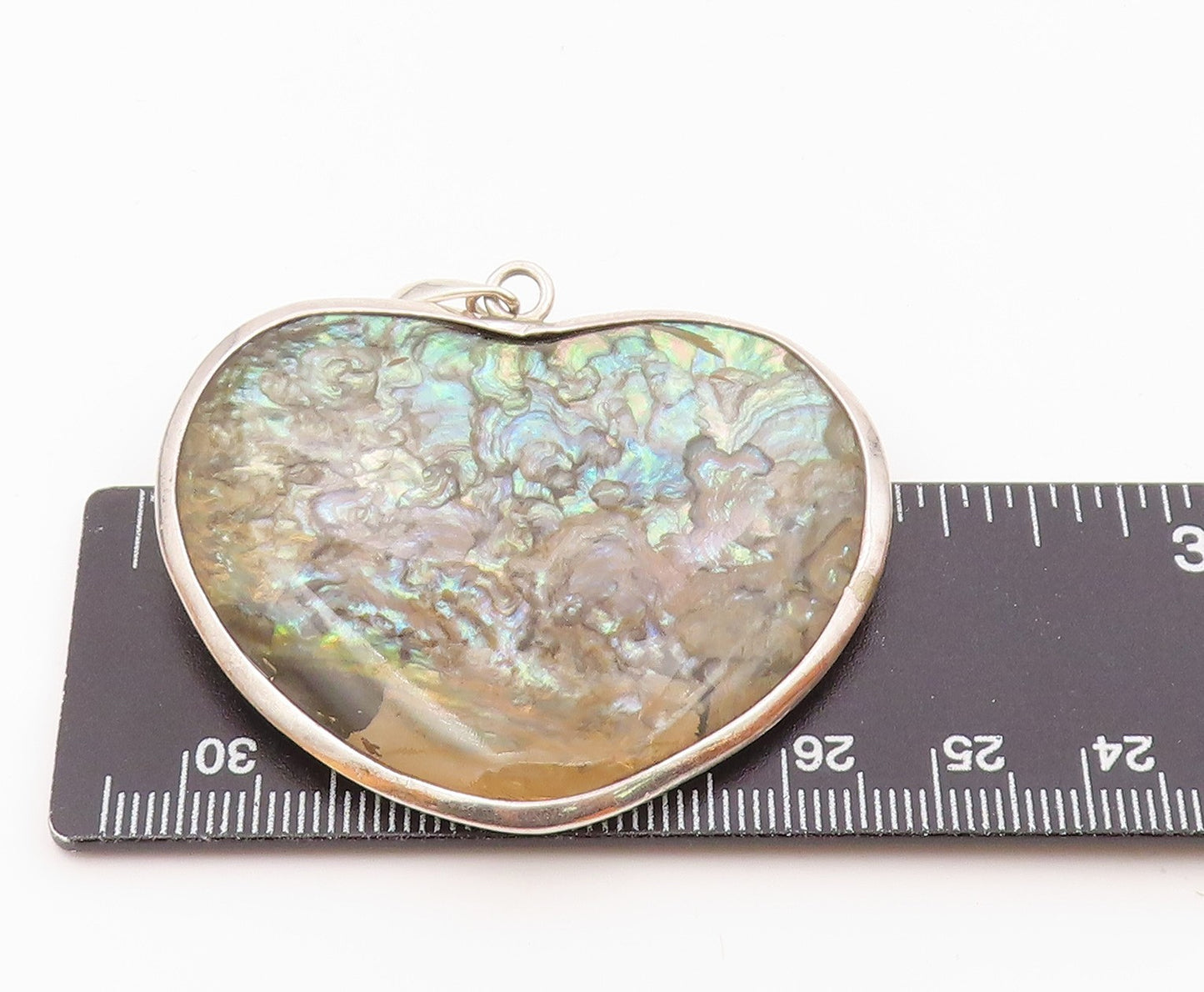 925 Sterling Silver  Vintage Double Sided Heart Shaped Abalone Pendant PT21767