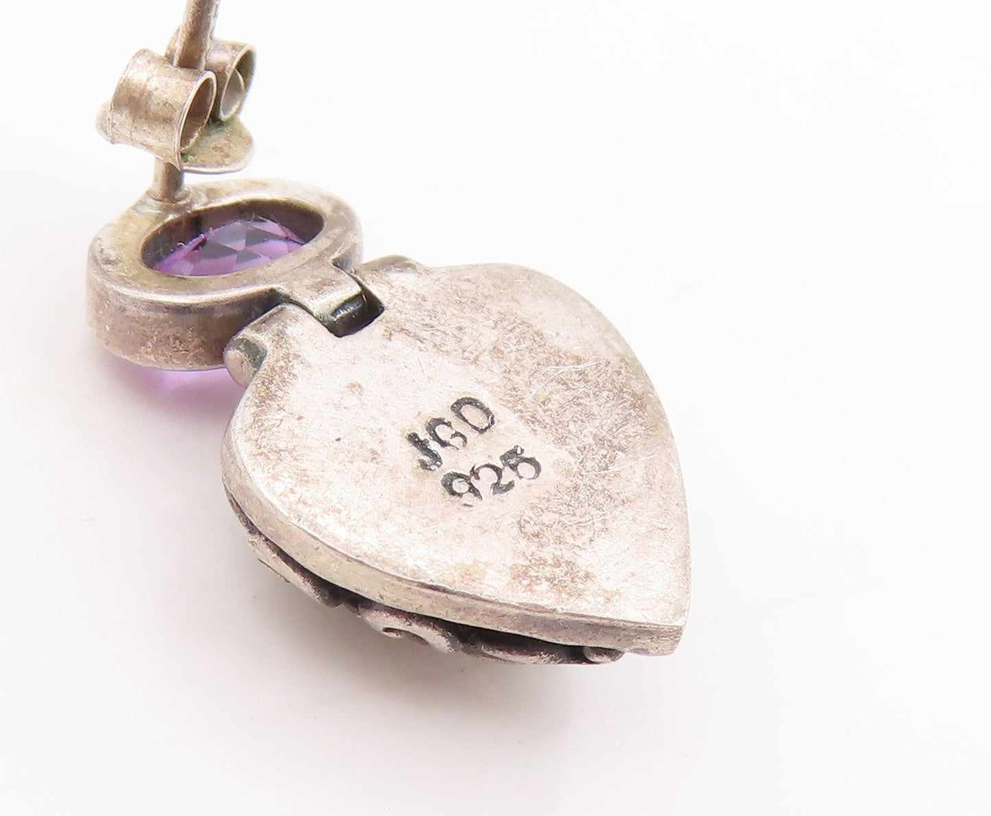925 Sterling Silver Vintage Earrings JANICE GIRARDI Amethyst Love Heart  EG14030