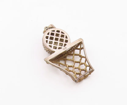 925 Sterling Silver  Vintage Topaz Basketball & Hoop Sports Pendant  PT10131