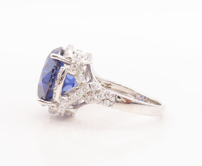 925 Sterling Silver Vintage Ring Designer Carved Neck 2 Tone CZ  Sz 7  RG29410