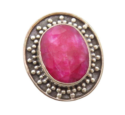925 Sterling Silver Vintage Ring Oval Pink Gemstone Bead Framed  Sz 9  RG30759