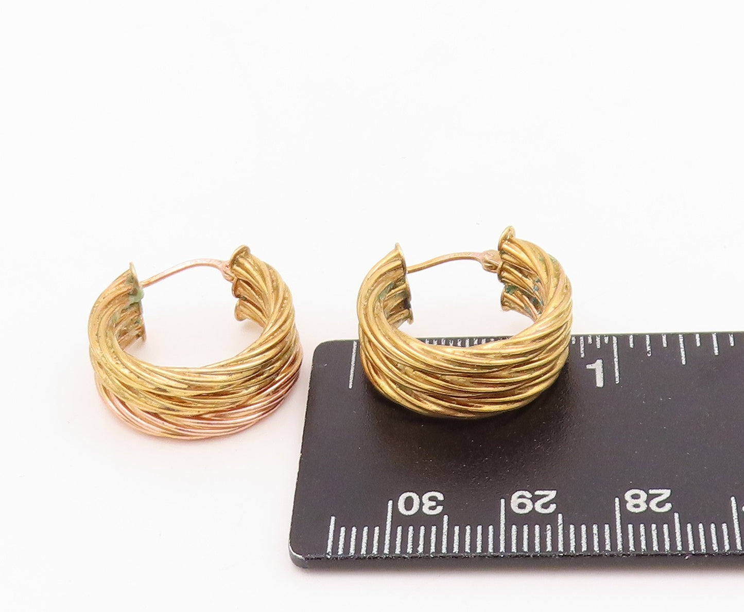 925 Sterling Silver Vintage Earrings Gold Plated Twisted Roped Hoops  EG13613