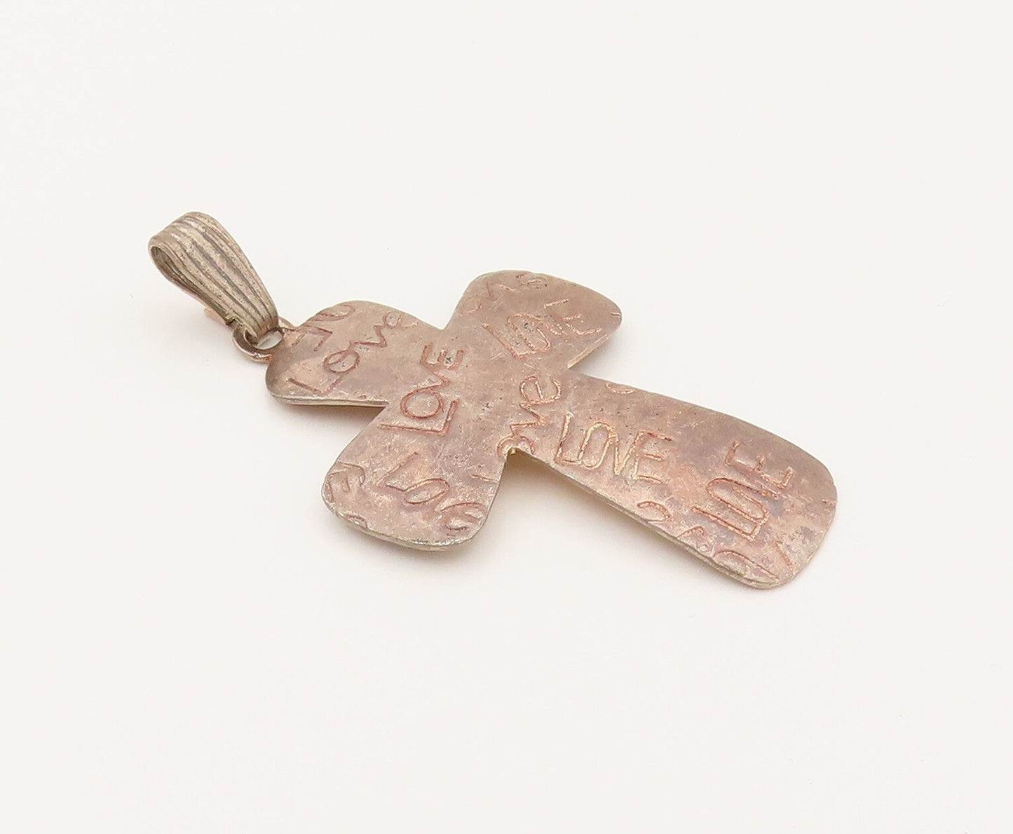 925 Sterling Silver  Vintage Engraved LOVE Faith Cross Dome Pendant  PT21937