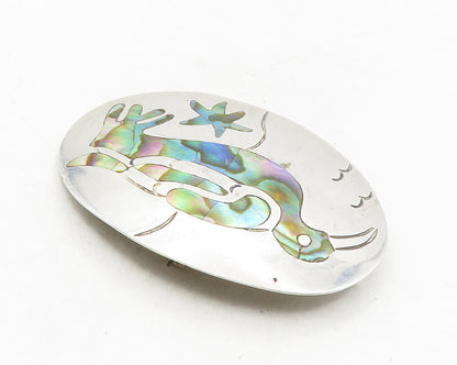 TAXCO MEXICO 925 Silver  Vintage Abalone Shell Penguin Brooch Pin  BP3618