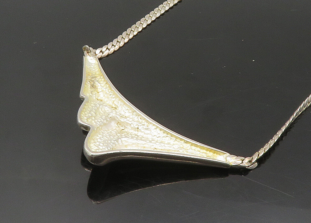 925 Sterling Silver  Vintage Shiny Pleated Pendant Snake Chain Necklace NE3700